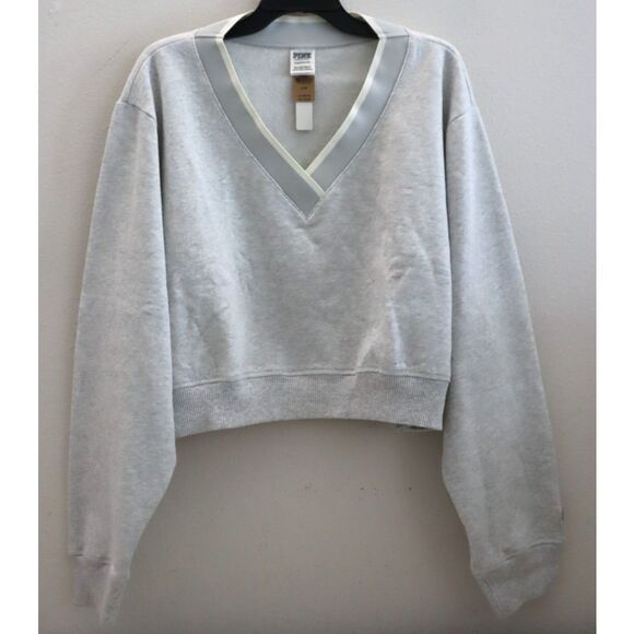 PINK Victoria's Secret Women's Sz XL Gray Heather Premium Fleece V-Neck Pullover - Picture 1 of 10